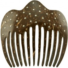Coconut shell with sterling silver inlay comb CCOMB02L