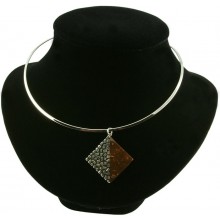 Coconut shell with sterling silver inlay necklace CN119E