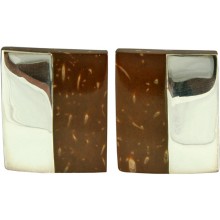 Coconut shell with sterling silver inlay earrings E956
