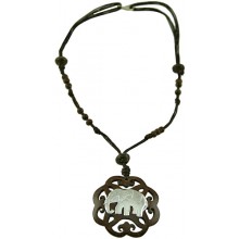 Coconut shell with sterling silver inlay necklace N101