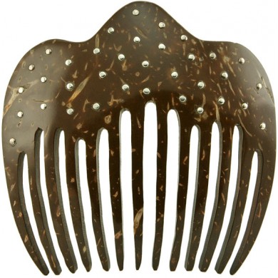 Coconut shell with sterling silver inlay comb CCOMB02L
