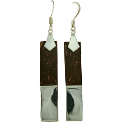 Coconut shell with sterling silver inlay earrings E912