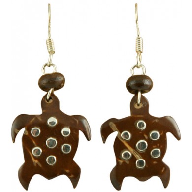 Coconut shell with sterling silver inlay earrings E931