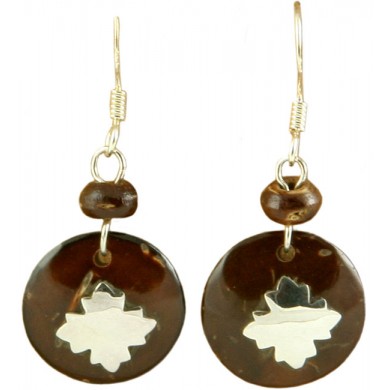 Coconut shell with sterling silver inlay earrings E932