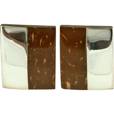Coconut shell with sterling silver inlay earrings E956
