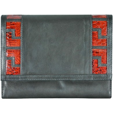 Genuine calf / chicken / hen leather wallet HWAL002 Black / Brown