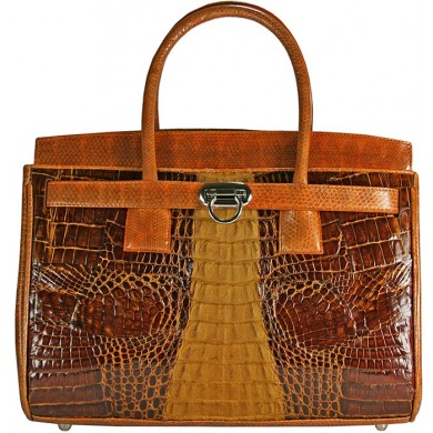 Genuine alligator and snake leather bag ISALB666 Brown