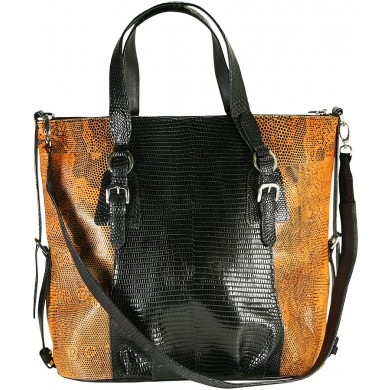 Genuine lizard leather bag LIZBAG50 Black / Orange
