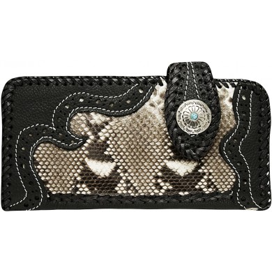 Genuine python and cow leather wallet PTWLF408 Black / Natural