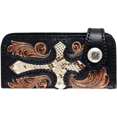 Genuine python and cow leather wallet PTWLF800 Black / Brown
