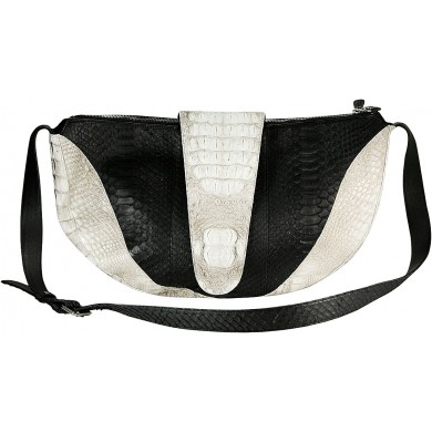 Genuine python and crocodile leather bag PYTCRBAG01 Black / Natural