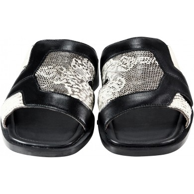Genuine lizard and cow leather sandals SANDAL14LIZ Black / Natural