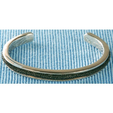 Sterling silver bangle/stingray leather inlay SBANGLE003S Black
