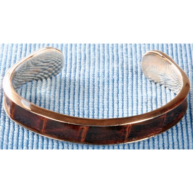 Sterling silver bangle/alligator leather inlay SBANGLE004 Brown