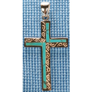 Sterling silver cross with turquoise inlay SCROSS001-2