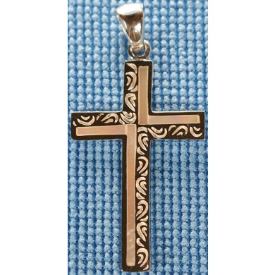 Sterling silver cross with white shell inlay SCROSS001-4