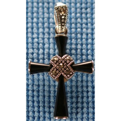 Sterling silver cross with onyx inlay SCROSS004