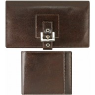 Genuine Cow Leather Breast Pocket and Bifold Wallets Set CSET03 Brown