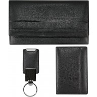 Cow leather clutch wallet, card holder, key chain set CSET01L Black