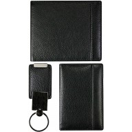 Cow leather bifold wallet, card holder, key chain set CSET02S Black