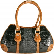 Genuine alligator and sea snake leather bag ISALB998 Black / Tan