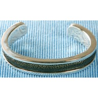Sterling silver bangle/stingray leather inlay SBANGLE002L Black