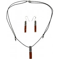 Coconut with silver inlay necklace & earrings set SN109SET