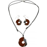 Coconut with silver inlay necklace & earrings set SN112/1SET