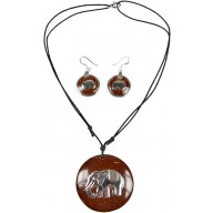 Coconut with silver inlay necklace & earrings set SN114SET