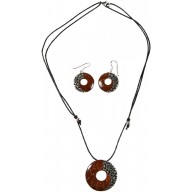 Coconut with silver inlay necklace & earrings set SN130SET
