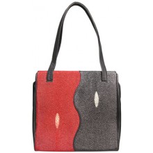 Genuine stingray leather bag 3-8099BR Black / Red