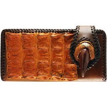 Genuine alligator, ostrich claw and cow leather wallet AL099OS Brown / Tan