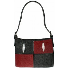Genuine stingray leather bag AMB001BR Black / Red