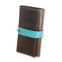 Premium cow leather handmade wallet EL-PM-3 Brown / Light Blue