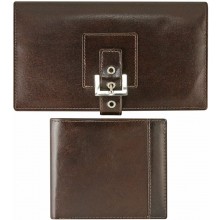 Genuine Cow Leather Breast Pocket and Bifold Wallets Set CSET03 Brown