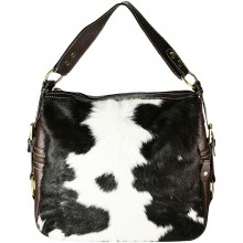 Genuine cow with hair on leather bag CHA001 Black / Brown / White