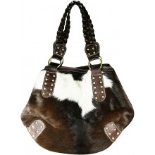 Genuine cow with hair on leather bag CHA004 Black / Brown / White
