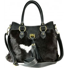 Genuine cow with hair on leather bag CHA005 Black / Brown / White