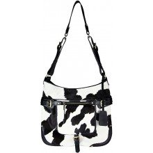 Genuine cow leather with hair on bag CHA050 Black / Brown / White