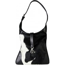 Genuine cow with hair on leather bag CHA619 Black / White