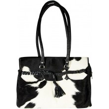 Genuine cow with hair on leather bag CHA621 Black / White