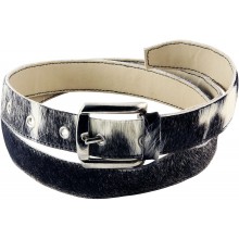 Genuine cow with hair on leather belt CHABELT01 Black / White
