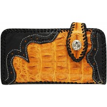 Genuine crocodile and cow leather wallet CRWLF402 Black / Tan