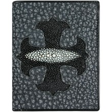 Genuine stingray / calf leather wallet HKB48 Black
