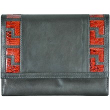 Genuine calf / chicken / hen leather wallet HWAL002 Black / Brown