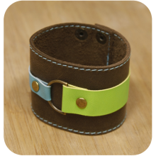 Premium cow leather handmade bracelet EL-2045-3C Brown / Light Green / Light Blue