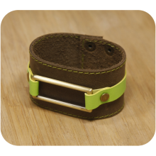 Premium cow leather handmade bracelet EL-2045-2C Brown / Light Green