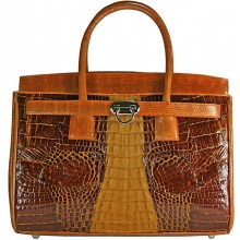 Genuine alligator and snake leather bag ISALB666 Brown