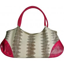 Genuine snake leather bag ISSNB881 Bone / Pink