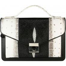 Genuine snake and stingray leather bag ISSNSTB040-10 Bone / Black